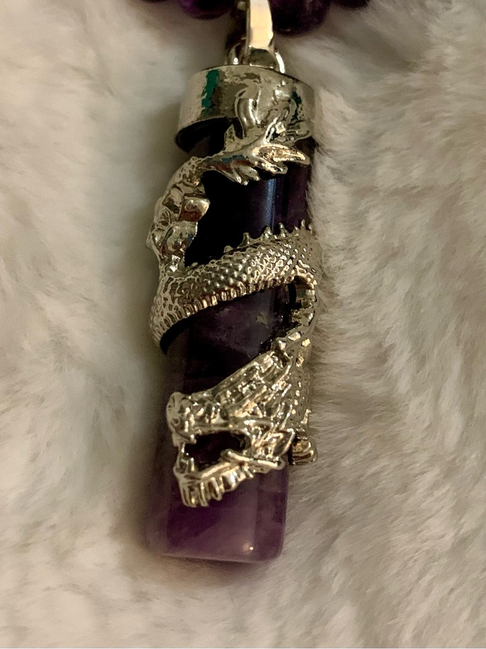 NEW Genuine Amethyst Crystal Pendant Wrapped with Silver Dragon Chakra Healing